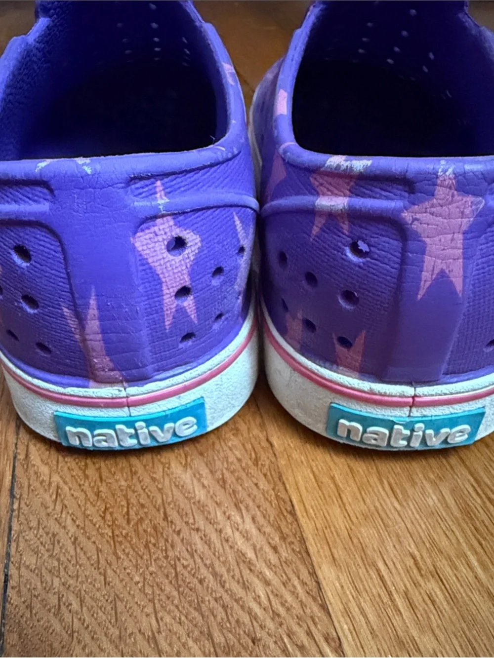 Native Kids Purple Slip-On Water Shoes with Pink Stars